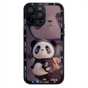 Voor iPhone 12 Pro Max Anti-Vingerafdruk Glas+TPU Telefoon Shell Metalen Verf Edge Panda Decor Telefoon Case