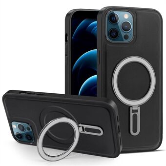 Telefoonhoes voor iPhone 12 Pro Max 6,7 inch Kickstand Design PU-leer gecoate pc + TPU magnetische hoes