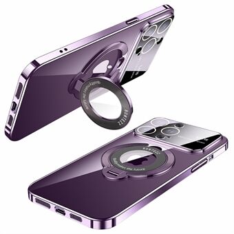 Compatibel met MagSafe PC-hoes voor iPhone 12 Pro Max 6,7 inch Kickstand Galvaniseren Telefoonhoes met glazen lensbescherming