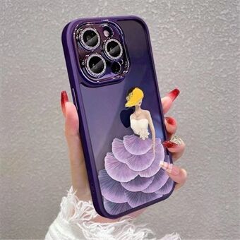 Voor iPhone 12 Pro Max TPU + telefoonhoes van gehard glas Glitterlensbeschermer Beauty Pattern Cover