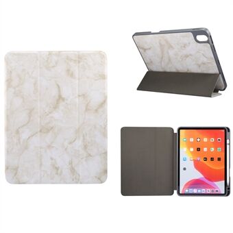 Marmertextuur Tri-fold Stand PU leer + TPU case met pensleuf voor iPad Air (2020)