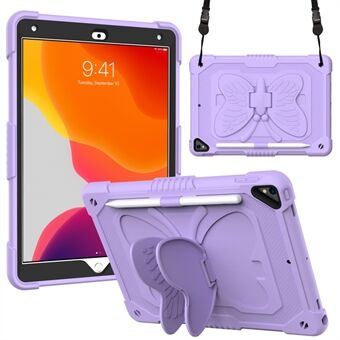 Vlindervorm Standaardontwerp Effen kleur PC + siliconen Schokbestendige tablethoes Shell met schouderriem voor iPad 10.2 (2021)/(2020)/(2019)