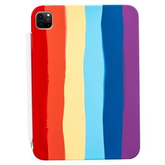 Voor iPad Pro 11-inch (2018)/(2020)/(2021) Regenboog kleur vloeibare siliconen TPU case Microfiber lederen voering voor tablet beschermhoes