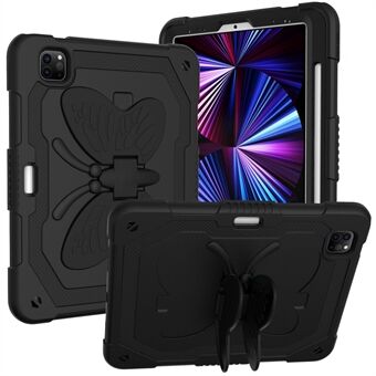 Voor iPad Pro 11-inch (2021)/(2020)/(2018)/iPad Air (2022)/(2020) Butterfly Shape Kickstand Tablet Case Silicone + PC Schokbestendige Cover met Schouderriem