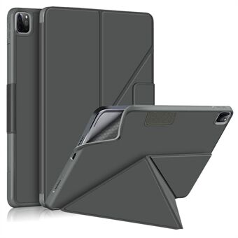 Effen kleur stoffen Origami- Stand Smart Tablet-hoes voor iPad Pro 12,9 "(2021) / (2020) / (2018)