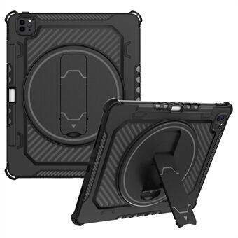 Voor iPad Pro 12.9-inch (2018) / (2020) / (2021) / (2022) Type-B Helm Tablet Beschermhoes 360-graden draaibare standaard PC + TPU Airbag Drop-proof Back Cover - Zwart