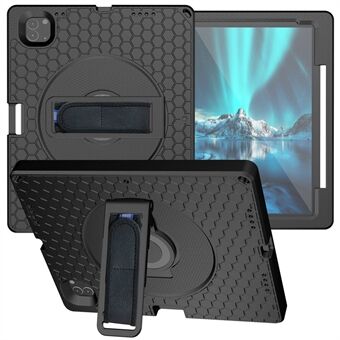 Voor iPad Pro 12.9 (2022) / (2021) / (2020) EVA+PC Tablet Beschermhoes Handriem Draaistandaard Honingraatstructuur Anti-drop Cover met schouderriem