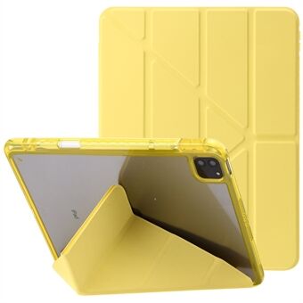 Voor iPad Pro 12.9 (2022) / (2021) / (2020) / (2018) Origami Tri-fold Stand Case PU Leer Transparant Acryl Tablet Cover