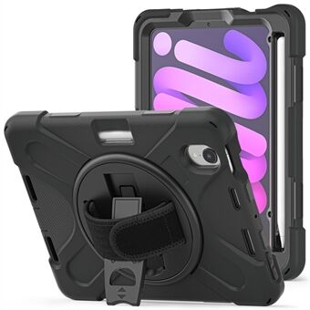PC + Silicone Hybrid Cover Cover Shell met polsband 360 ° draaibare steunpoot voor iPad mini (2021)