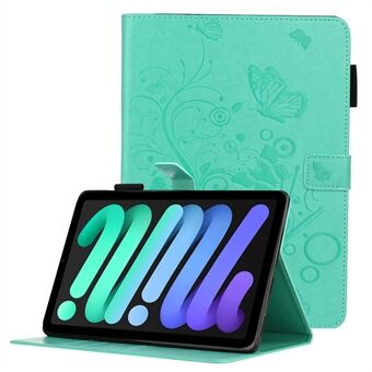 Imprinting Butterfly Flower Pattern PU lederen Stand Cover Wallet Case voor iPad mini (2021)