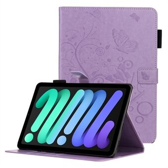Imprinting Butterfly Flower Pattern PU lederen Stand Cover Wallet Case voor iPad mini (2021)