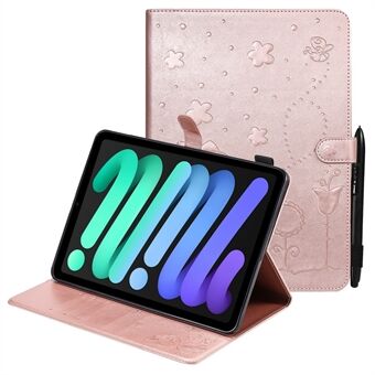 Imprinting Cat Bee Pattern PU-lederen Stand Portemonnee Tablet Case Shell voor iPad mini (2021)
