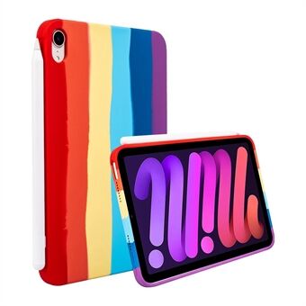 Voor iPad mini (2021) Rainbow Color Liquid Silicone TPU Tablet Case Anti-drop cover met microfiber lederen voering