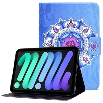 Voor iPad mini (2021) PU-lederen tablethoes Patroon afdrukken Stand Antislip stiksels Cover met kaartsleuven