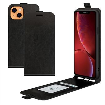 Crazy Horse Texture Vertical Flip Phone Cover Kaartsleuf Leren Case voor iPhone 13 - Zwart