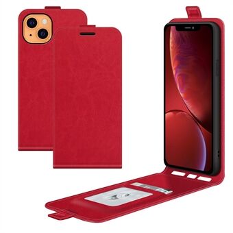 Crazy Horse Texture Vertical Flip Phone Cover Kaartsleuf Leren Case voor iPhone 13 - Rood