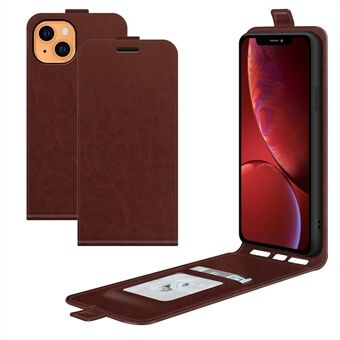 Crazy Horse Texture Vertical Flip Phone Cover Kaartsleuf Leren Case voor iPhone 13 - Bruin