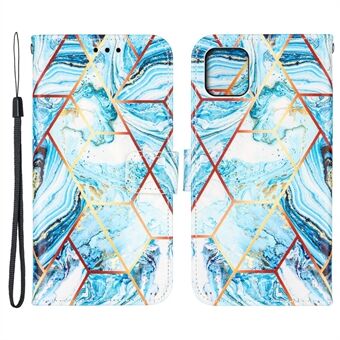Schokbestendige Stand Flip Folio Splicing marmer patroon lederen portemonnee telefoonhoesjes met polsband voor iPhone 13 6.1 Inch