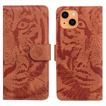 Anti-val pure kleur tijger opdruk patroon lederen mobiele telefoon hoes voor iPhone 13 6.1 Inch