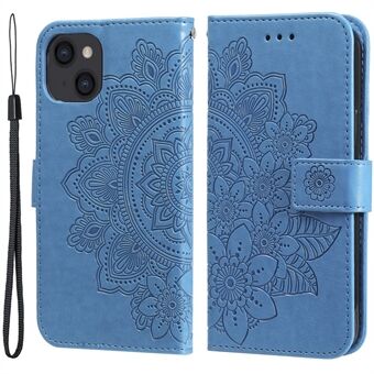Stand Floral Embossing Wallet Lederen Telefoonstandaard Beschermhoes voor iPhone 13 6.1 Inch