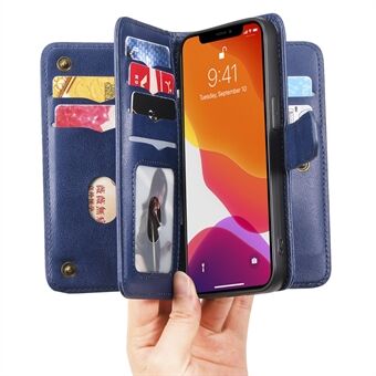 Anti-kras telefoonhoes Stand Shell met meerdere kaartsleuven portemonnee voor iPhone 13 - Donkerblauw