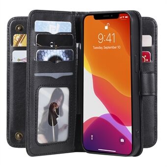 Krasbestendige telefoonhoes Stand Shell met meerdere kaartsleuven portemonnee voor iPhone 13 - Zwart
