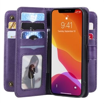 Anti-kras telefoonhoes Stand Shell met meerdere kaartsleuven Portemonnee voor iPhone 13 - Paars