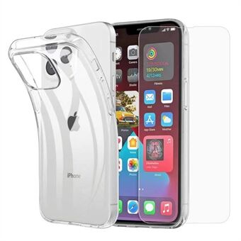 Transparante TPU-telefoonhoes met schermbeschermer van gehard glas voor iPhone 13 6.1 inch