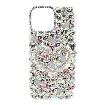 Schokbestendig Love Heart Sticking Diamond Pearls Decor Duurzame zachte TPU-telefoonhoes voor iPhone 13 6.1 inch