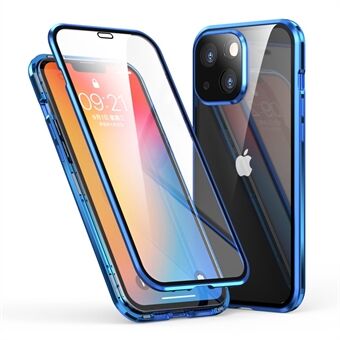 LUPHIE Magnetische iPhone 13 Cover met Glazen Voor- & Achterkant - Blauw