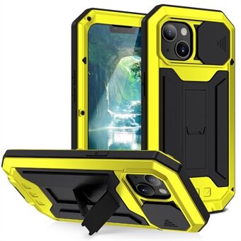 R-JUST Slide Camera Cover Schokbestendig PC + Siliconen + Metalen Hybride Telefoon Case Cover met Standaard Ontwerp voor iPhone 13 6.1 inch