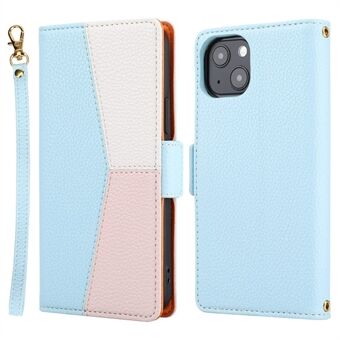 Litchi Textuur Splice Kleur Horizontale Leren Case Flip Wallet Stand Beschermhoes met Riem voor iPhone 13 6.1 Inch