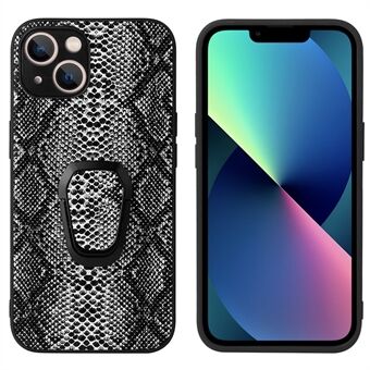 Kickstand Design PU-leer gecoate telefoonhoes Shell met ingebouwde metalen plaat voor iPhone 13 - Snake Texture/Black