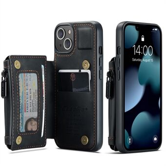 CASEME C20-serie Schokbestendig Anti-diefstal Ritsvak Portemonnee Ontwerp PU-leer en TPU Achterkant Telefoonhoes voor iPhone 13 - Zwart