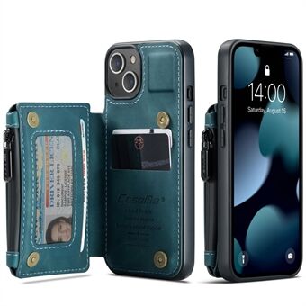 CASEME C20-serie schokbestendig anti-diefstal ritsvak portemonnee-ontwerp PU-leer en TPU-achterkant telefoonhoesje voor iPhone 13 - blauw
