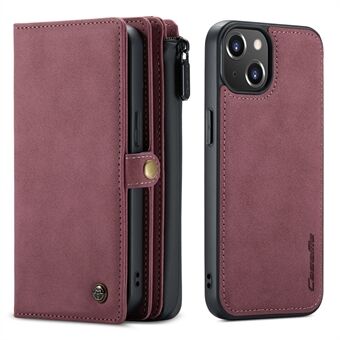 CASEME 018 Serie 2-in-1 Afneembare Multi-Slot Design Matte Surface Leather Phone Case Cover Protector voor iPhone 13 - Wijnrood