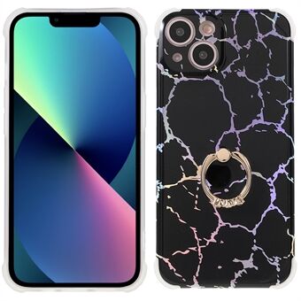 Stijlvolle Roterende Ring Kickstand Design Case Marmer IMD Laser TPU + PC Anti-val Beschermhoes voor iPhone 13 6.1 Inch
