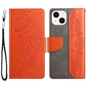 Butterfly Flower Imprinted Leather Case for iPhone 13 6.1 inch, Wallet Adjustable Stand Phone Cover