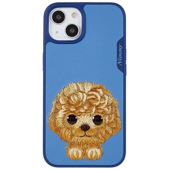NIMMY Big Eyes Pet Series for iPhone 13 6.1 inch Embroidery Shockproof Phone Case PU Leather Coated PC + TPU Cover