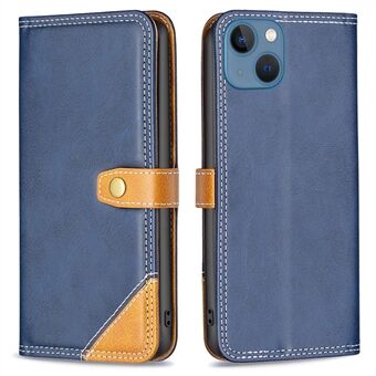 BINFEN COLOR for iPhone 13 6.1 inch BF Leather Series-8 12 Style Stand Flip Shell, Card Slots Splicing Leather Case Double Stitching Lines Phone Cover
