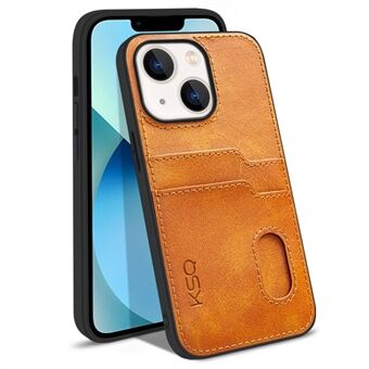 KSQ 002 Series for iPhone 13 6.1 inch Card Slots All-around Protection Case PU Leather Coated PC+TPU Hybrid Mobile Phone Shell