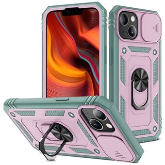 Voor iPhone 13 6.1 inch Ingebouwde Kickstand Sliding Camera Cover Anti- Scratch Anti-drop PC + TPU Mobiele telefoon Case Shell met Card Clot