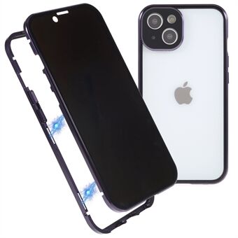 Voor iPhone 13 6.1 inch Straight Edge Anti-peep Magnetische Case Dubbelzijdig Gehard Glas Achterkant Frosted Magnetische Adsorptie Metalen Frame Telefoon Cover met Veiligheidsslot