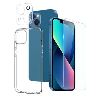 NORTHJO Voor iPhone 13 6.1 inch Hoge Doorlaatbaarheid Mobiele Telefoon Case met Gehard Glas Screen Protector en Back Camera Lens Cover
