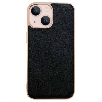 Voor iPhone 13 6.1 inch Luocai-Serie Ultra Slanke Telefoon Case Echt Leer Gecoat PC Galvaniseren Anti-drop Back Cover