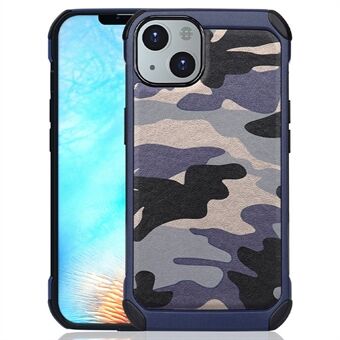 Voor iPhone 13 6.1 inch Anti-collision Camouflage Patroon PU Leer Gecoate Telefoon Achterkant met Airbag ABS + PC Beschermhoes