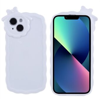 Anti-val telefoonhoes voor iPhone 13 6.1 inch, glanzend oppervlak effen wit anti- Scratch TPU telefoonhoesje met 3D Cartoon Monster-ontwerp