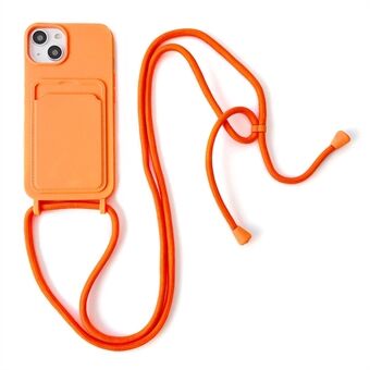 Voor iPhone 13 6,1 inch telefoonhoesje Anti-drop vloeibare siliconen beschermhoes met kaartsleuf, riem