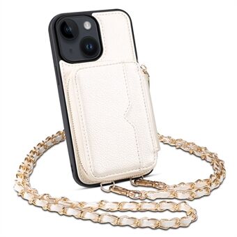 Voor iPhone 13 6,1 inch mobiele telefoonhoes standaard kaarthouder portemonnee PU-leer + TPU-telefoonhoes met riem