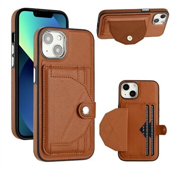 YB Leather Coating Series-4 Telefoon Kickstand Case voor iPhone 13, PU Leather Coated TPU Cover met kaartsleuven